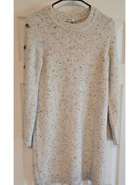 Madewell Knit Sweater Dress Oatmeal Sz S wool Blend donegal button sleeve